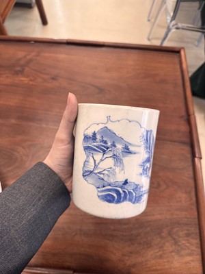 Lot 3 - A Chinese blue and white brush pot, bitong, Qing dynasty, Kangxi period