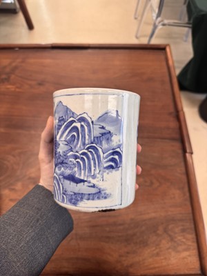Lot 3 - A Chinese blue and white brush pot, bitong, Qing dynasty, Kangxi period