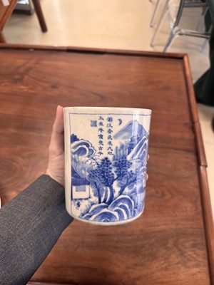 Lot 3 - A Chinese blue and white brush pot, bitong, Qing dynasty, Kangxi period