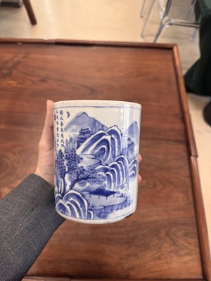 Lot 3 - A Chinese blue and white brush pot, bitong, Qing dynasty, Kangxi period