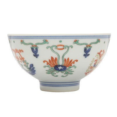 Lot 55 - A Chinese doucai 'honeysuckle' bowl, Qing dynasty, Daoguang mark and of the period