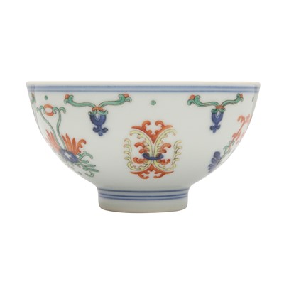 Lot 55 - A Chinese doucai 'honeysuckle' bowl, Qing dynasty, Daoguang mark and of the period