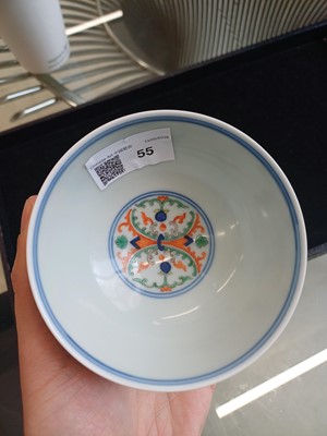 Lot 55 - A Chinese doucai 'honeysuckle' bowl, Qing dynasty, Daoguang mark and of the period