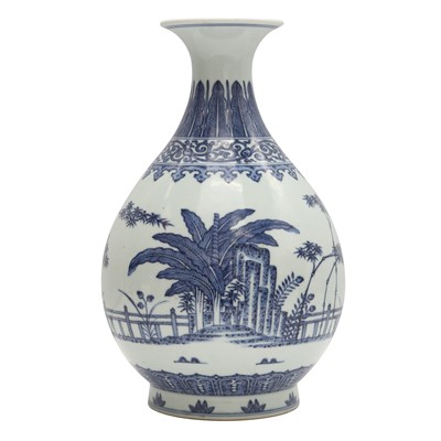 Lot 63 - A Chinese blue and white pear-shaped vase, Qing dynasty, Guangxu mark and of the period