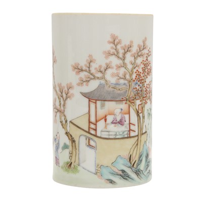 Lot 759 - A Chinese famille-rose brush pot, bitong, 20th century