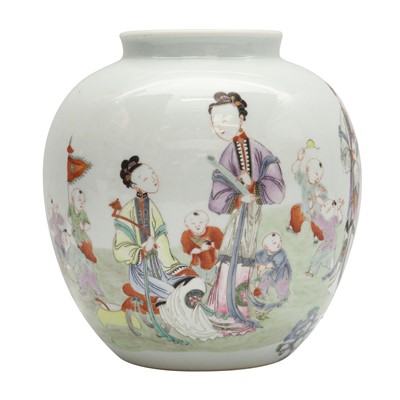 Lot 758 - A Chinese famille-rose 'ladies and boys' jar, 20th century