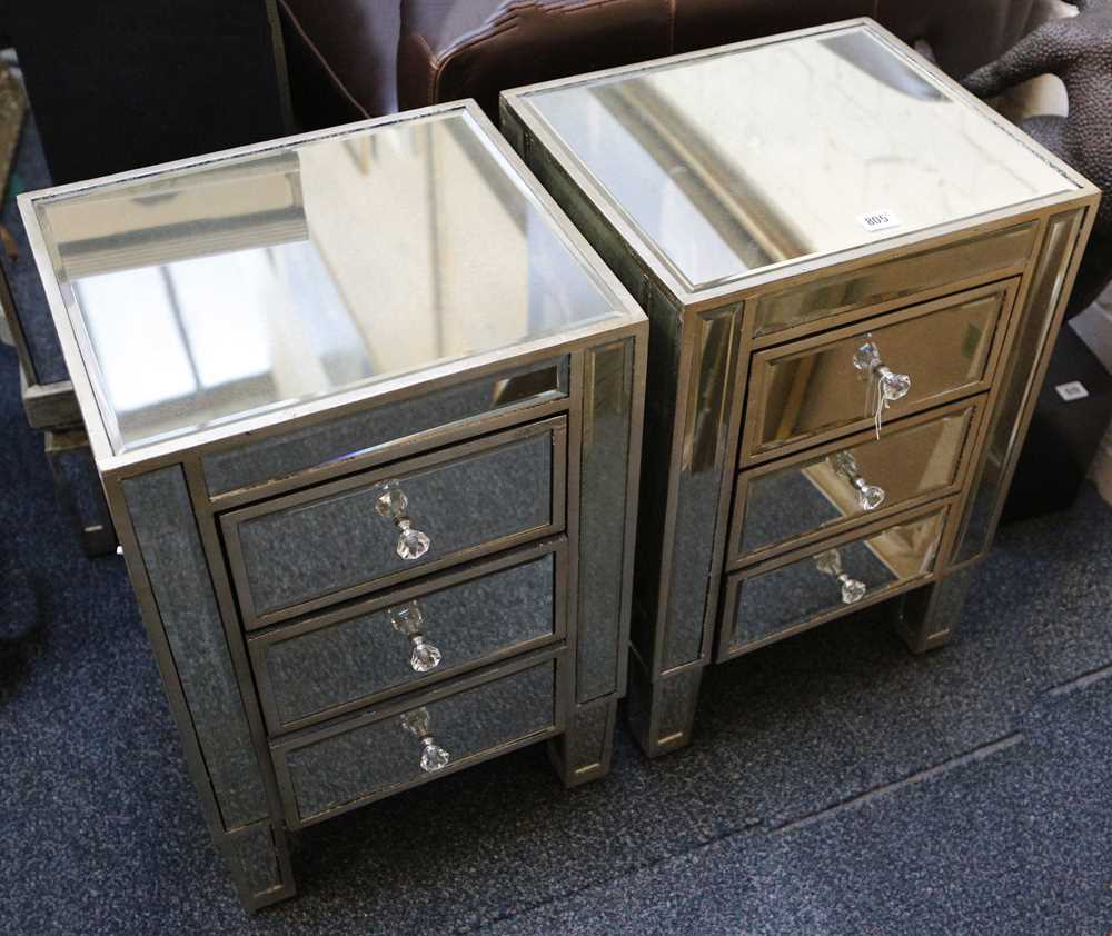 Lot 805 - Mirrored bedside tables, a pair, Venetian...