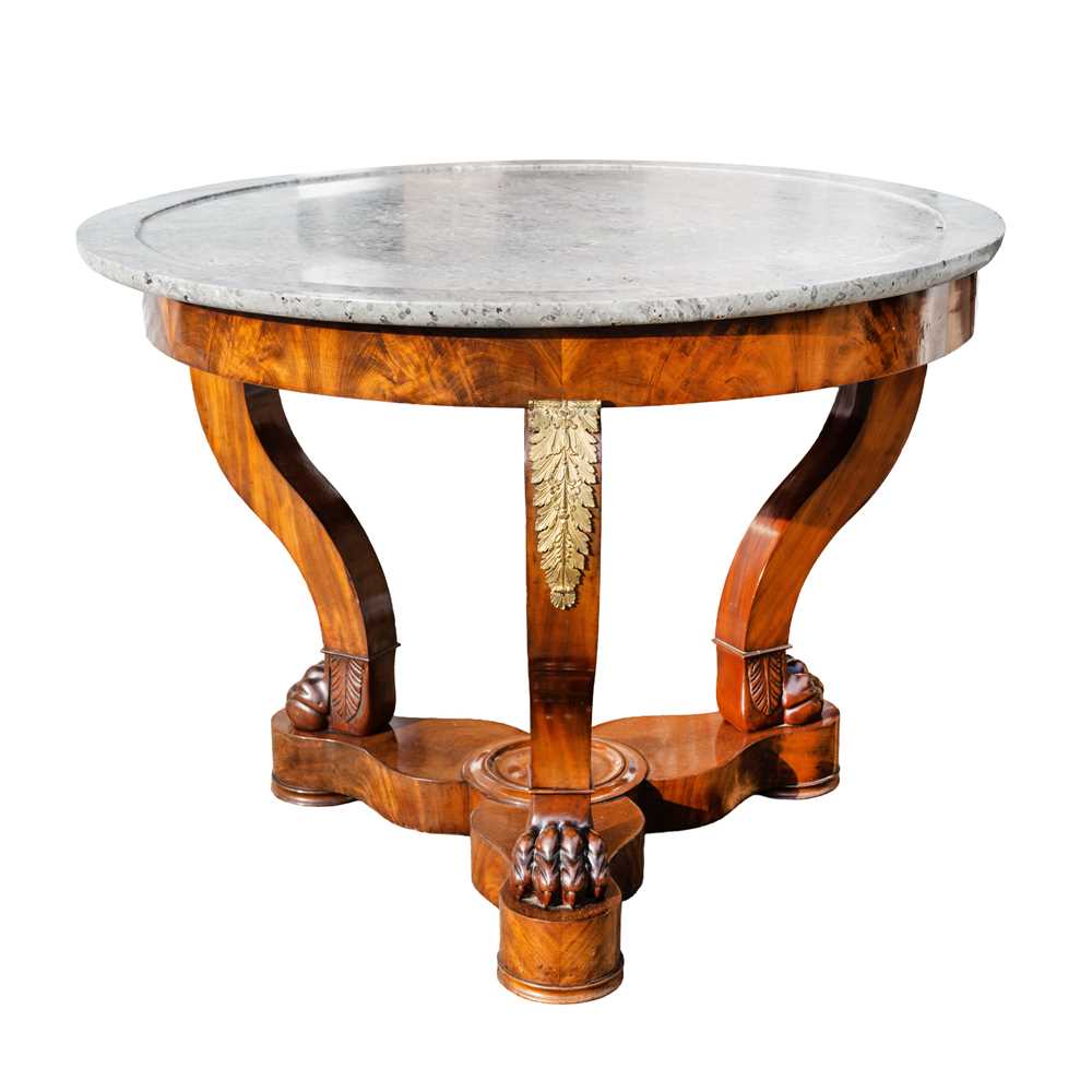 Lot 13 - A French empire style marble topped gueridon