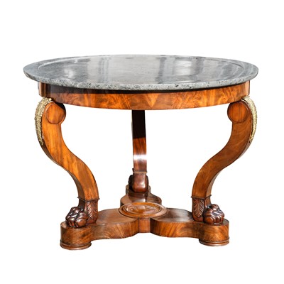 Lot 13 - A French empire style marble topped gueridon