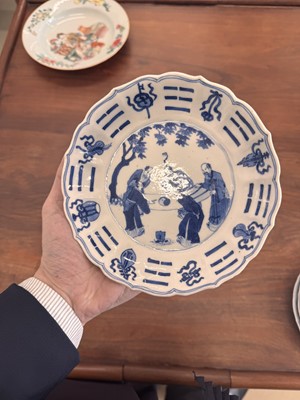 Lot 2 - A set of four Chinese blue and white 'bagua' dishes, Qing dynasty, Kangxi period