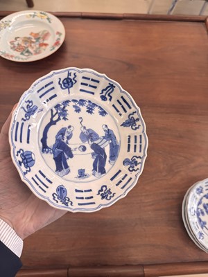 Lot 2 - A set of four Chinese blue and white 'bagua' dishes, Qing dynasty, Kangxi period