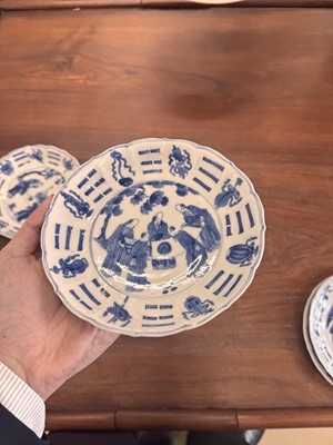 Lot 2 - A set of four Chinese blue and white 'bagua' dishes, Qing dynasty, Kangxi period