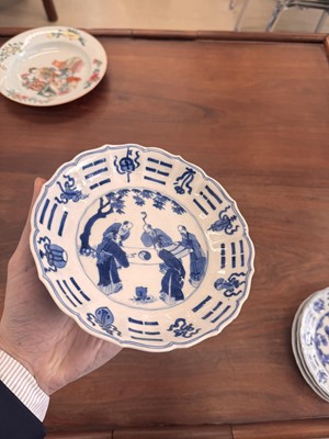 Lot 2 - A set of four Chinese blue and white 'bagua' dishes, Qing dynasty, Kangxi period