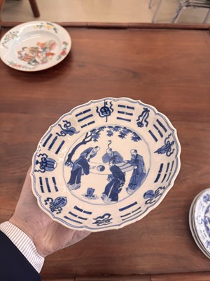 Lot 2 - A set of four Chinese blue and white 'bagua' dishes, Qing dynasty, Kangxi period