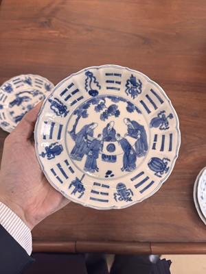 Lot 2 - A set of four Chinese blue and white 'bagua' dishes, Qing dynasty, Kangxi period