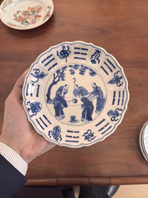 Lot 2 - A set of four Chinese blue and white 'bagua' dishes, Qing dynasty, Kangxi period