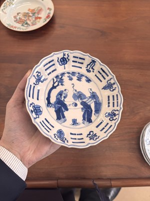 Lot 2 - A set of four Chinese blue and white 'bagua' dishes, Qing dynasty, Kangxi period
