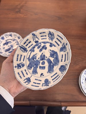 Lot 2 - A set of four Chinese blue and white 'bagua' dishes, Qing dynasty, Kangxi period