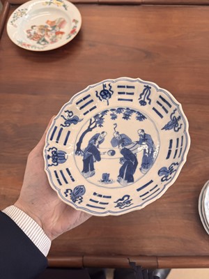 Lot 2 - A set of four Chinese blue and white 'bagua' dishes, Qing dynasty, Kangxi period