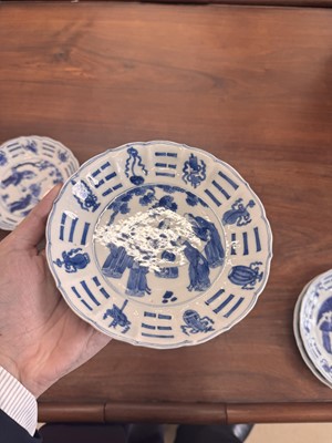 Lot 2 - A set of four Chinese blue and white 'bagua' dishes, Qing dynasty, Kangxi period