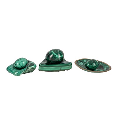 Lot 135 - A small group of malachite dishes and eggs, second half of the 20th century