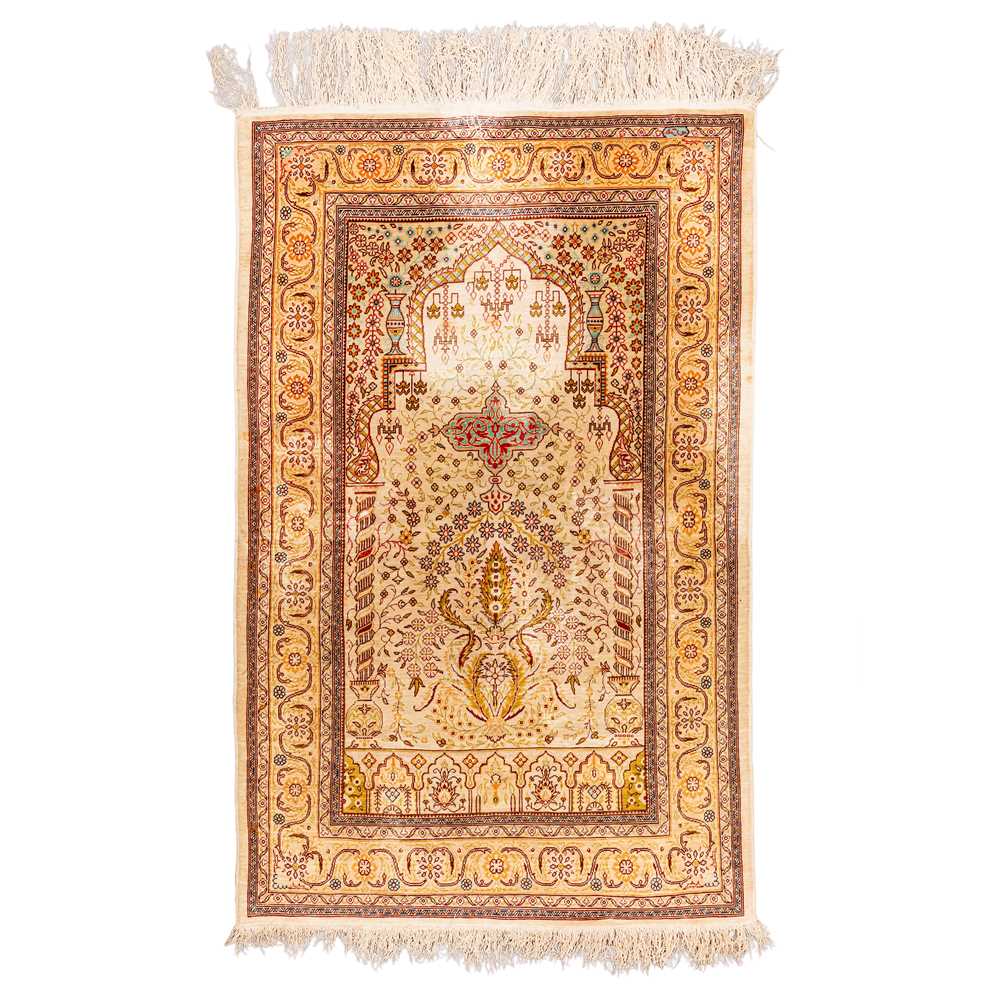 Lot 69 - A very fine silk Hereke prayer rug, Turkey
