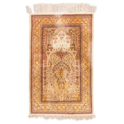 Lot 69 - A very fine silk Hereke prayer rug, Turkey