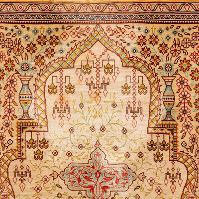 Lot 69 - A very fine silk Hereke prayer rug, Turkey