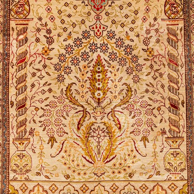 Lot 69 - A very fine silk Hereke prayer rug, Turkey
