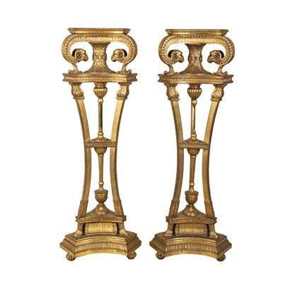 Lot 9 - A pair of giltwood Adam-style torchères, early 20th