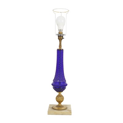 Lot 301 - A cut cobalt blue glass table lamp