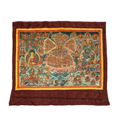 Lot 390 - A fine and large Tibetan Thangka of Tsongkhapa and the Gelugpa Refuge Tree, 19th century