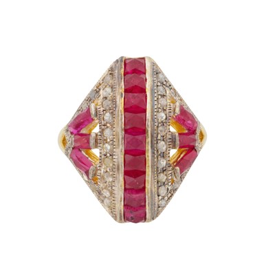 Lot 69 - A ruby and diamond lozenge ring