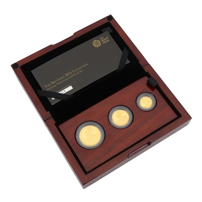 Lot 321 - GB 24ct Gold Coin- Royal Mint 2015 Proof Three Coin Britannia Set