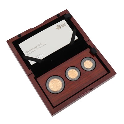 Lot 319 - GB 22ct Gold Coin- Royal Mint 2018 Premium Proof Three Coin Sovereign Set