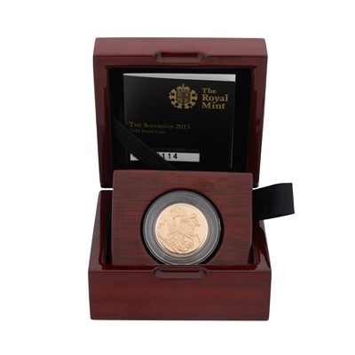 Lot 348 - GB 22ct Gold Coin- Royal Mint 2015 Proof Full Sovereign