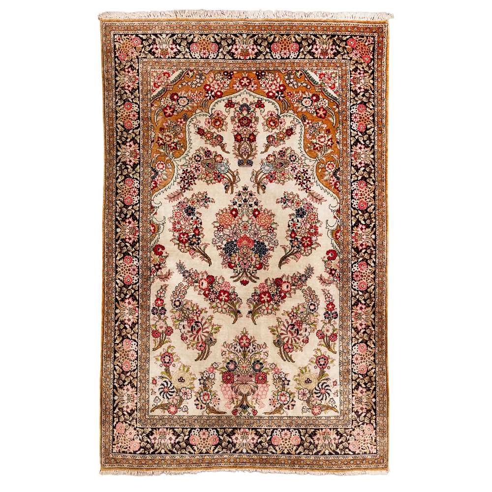 Lot 77 - A very fine silk Qum prayer rug, central Persia