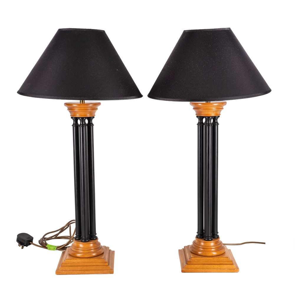 Lot 87 - A pair of Biedermeier style column table lamps, contemporary