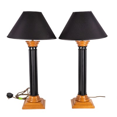 Lot 87 - A pair of Biedermeier style column table lamps, contemporary