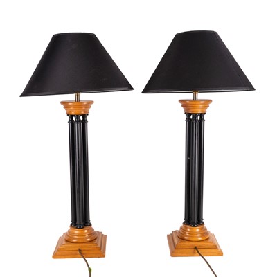 Lot 87 - A pair of Biedermeier style column table lamps, contemporary