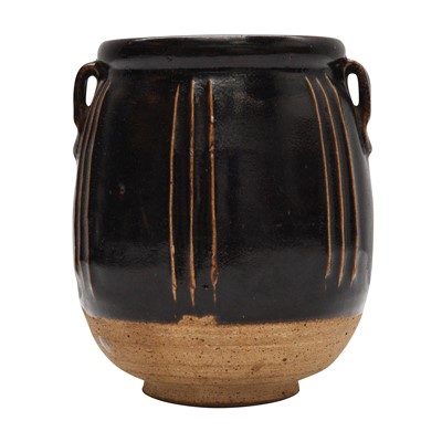 Lot 281 - A Chinese Henan black-glazed ribbed jar, Song dynasty