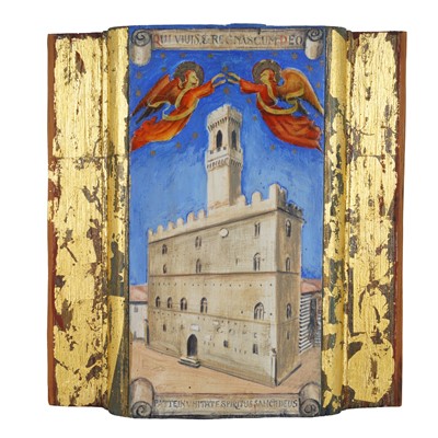 Lot 438 - A Renaissance style panel depicting Palazzo dei Priori, Volterra, Tuscany
