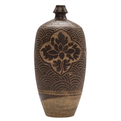 Lot 290 - A Chinese carved brown-glazed sgraffiato 'floral' vase, probably Xixia dynasty, 12th-13th century