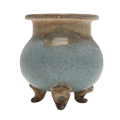 Lot 292 - A Chinese Jun purple-splashed tripod censer, probably Yuan dynasty