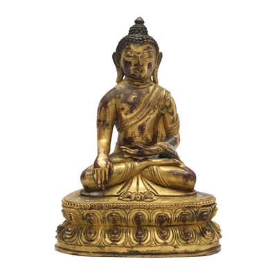Lot 308 - A Sino-Tibetan gilt-bronze figure of Buddha Shakyamuni, Qing dynasty, 17th/18th century