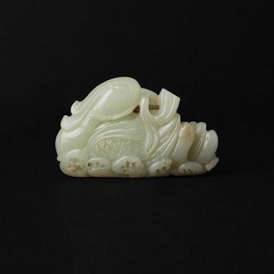 Lot 317 - A Chinese pale-celadon jade 'Mandarin ducks' carving, Qing dynasty, 18th century