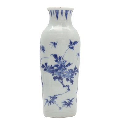 Lot 299 - A Chinese blue and white sleeve vase, Transitional period