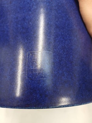 Lot 300 - A rare Chinese powder-blue gilt-decorated brush pot, Qing dynasty, Kangxi period