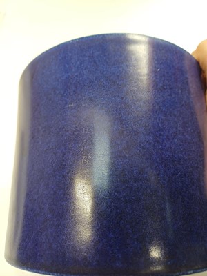 Lot 300 - A rare Chinese powder-blue gilt-decorated brush pot, Qing dynasty, Kangxi period