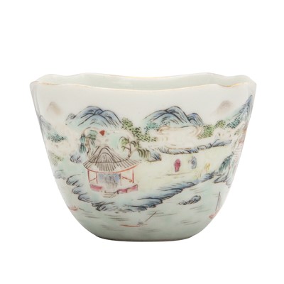 Lot 324 - A Chinese famille-rose 'Autumn Mooring at Xunyang' cup, Qing dynasty, mid-19th century